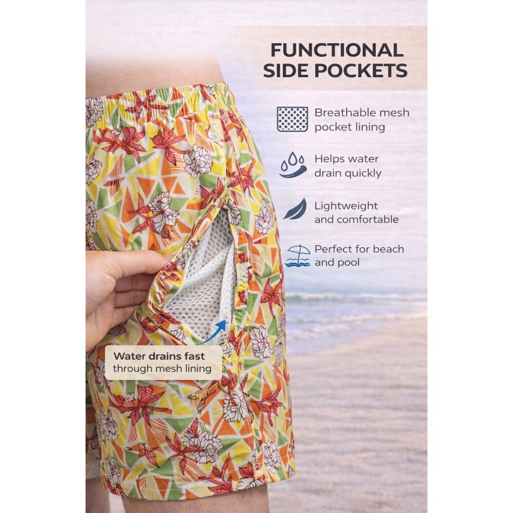 Men’s 2-Pack Quick-Dry Swim Trunks Mesh Liner Beach Board Swim Shorts, 2-Pockets - Picture 6 of 6